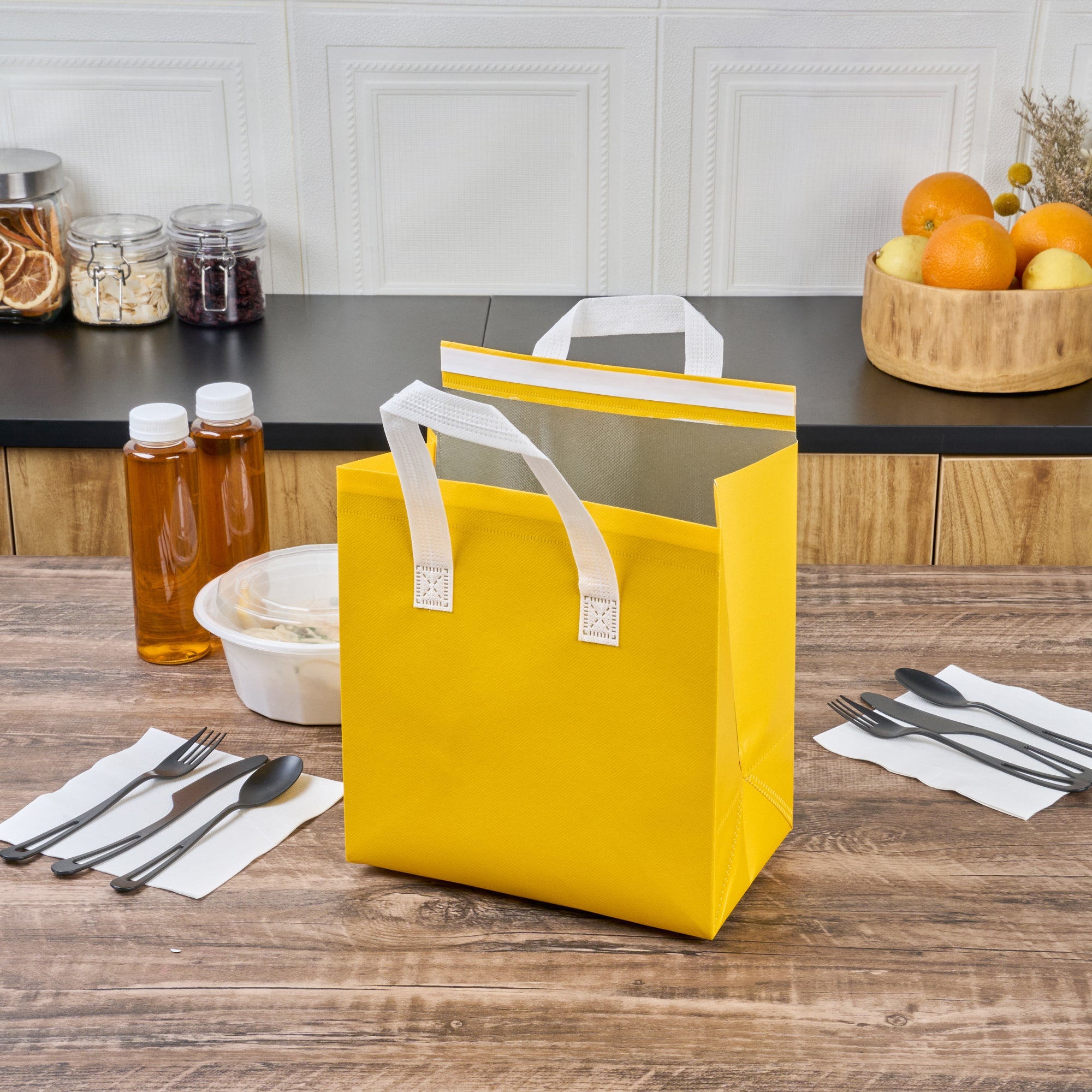 Bag Tek Yellow Insulated Take Out Bag - Tamper-Evident - 9 1/2" x 6" x 10 1/4" - 100 count box