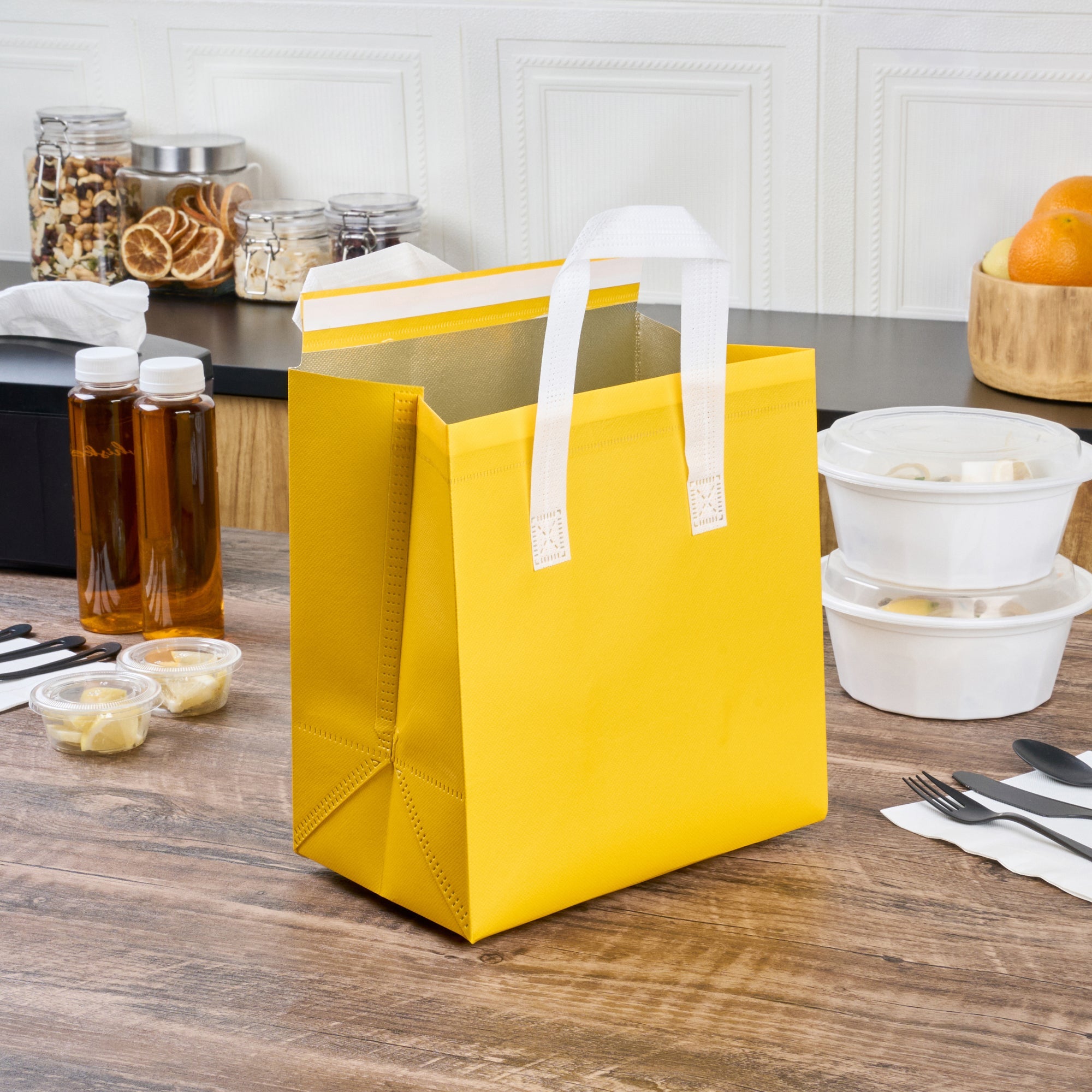 Bag Tek Yellow Insulated Take Out Bag - Tamper-Evident - 9 1/2" x 6" x 10 1/4" - 100 count box