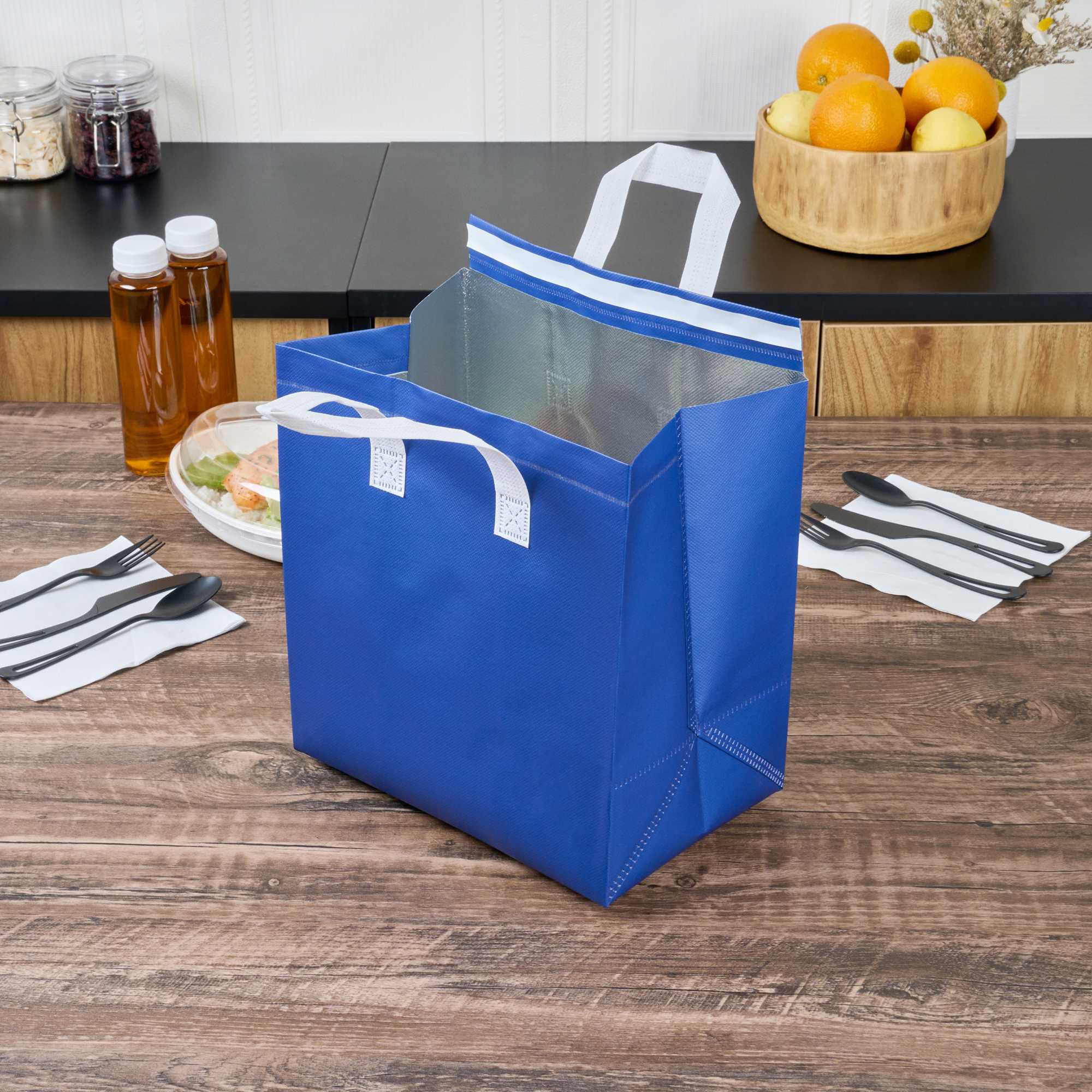 Bag Tek Blue Insulated Take Out Bag - Tamper-Evident - 10 1/4" x 6 3/4" x 11" - 25 count box