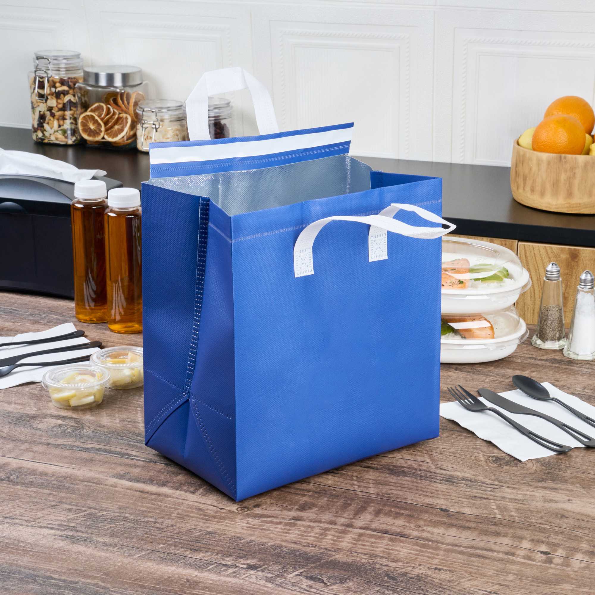 Bag Tek Blue Insulated Take Out Bag - Tamper-Evident - 10 1/4" x 6 3/4" x 11" - 25 count box