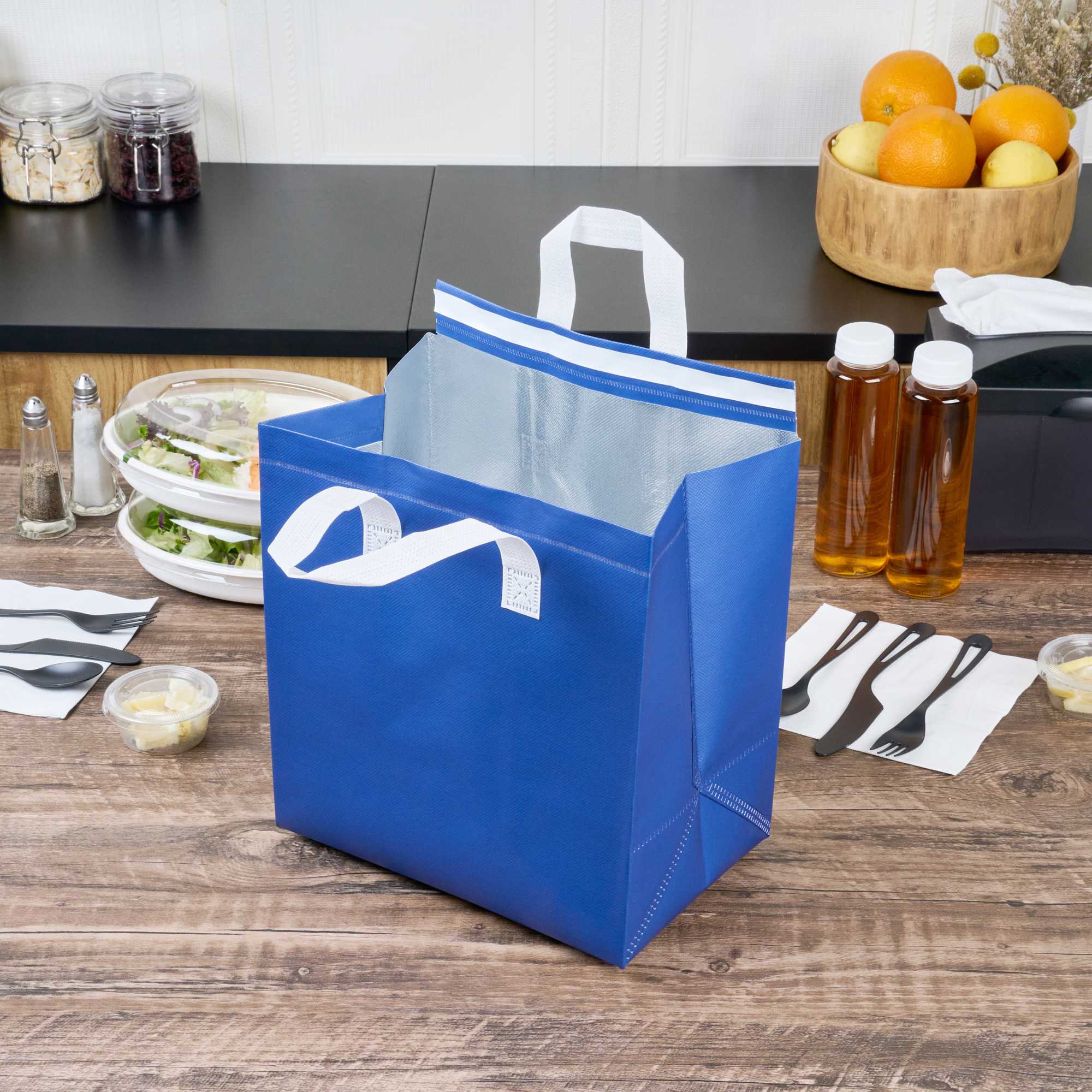 Bag Tek Blue Insulated Take Out Bag - Tamper-Evident - 10 1/4" x 6 3/4" x 11" - 25 count box