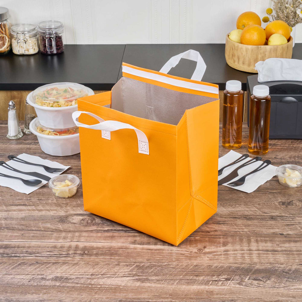 Bag Tek Orange Insulated Take Out Bag - Tamper-Evident - 10 1/4" x 6 3/4" x 11" - 25 count box