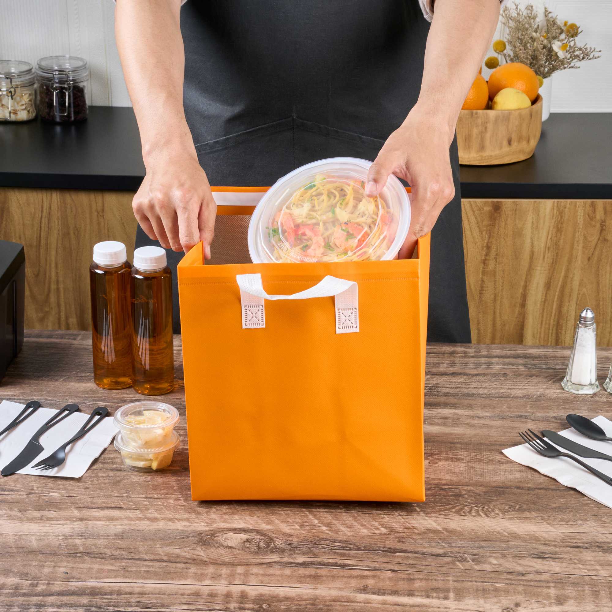 Bag Tek Orange Insulated Take Out Bag - Tamper-Evident - 10 1/4" x 6 3/4" x 11" - 25 count box