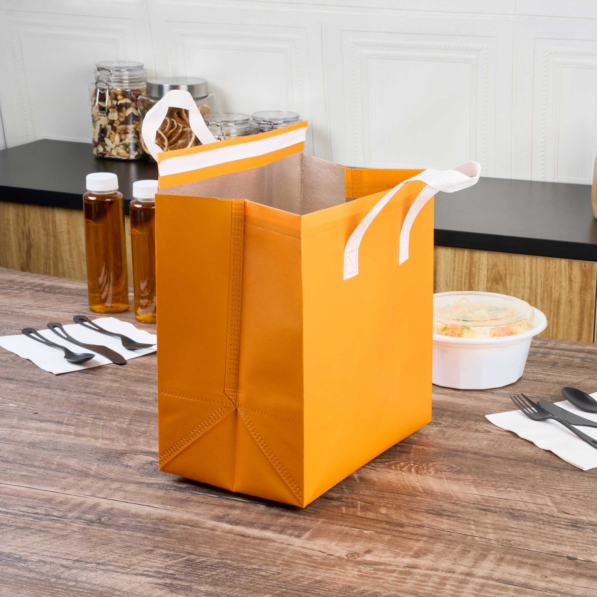 Bag Tek Orange Insulated Take Out Bag - Tamper-Evident - 10 1/4" x 6 3/4" x 11" - 25 count box