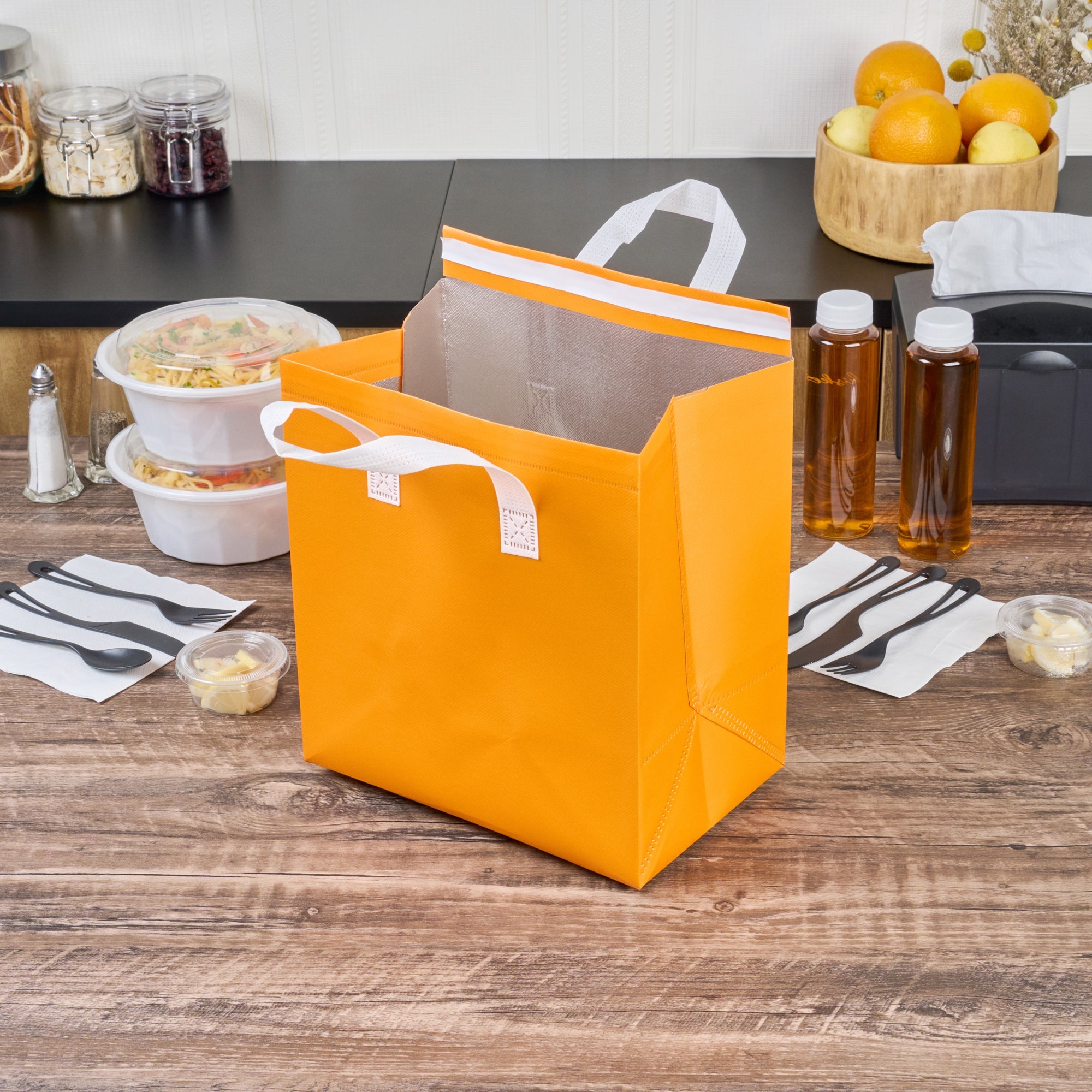 Bag Tek Orange Insulated Take Out Bag - Tamper-Evident - 10 1/4" x 6 3/4" x 11" - 100 count box