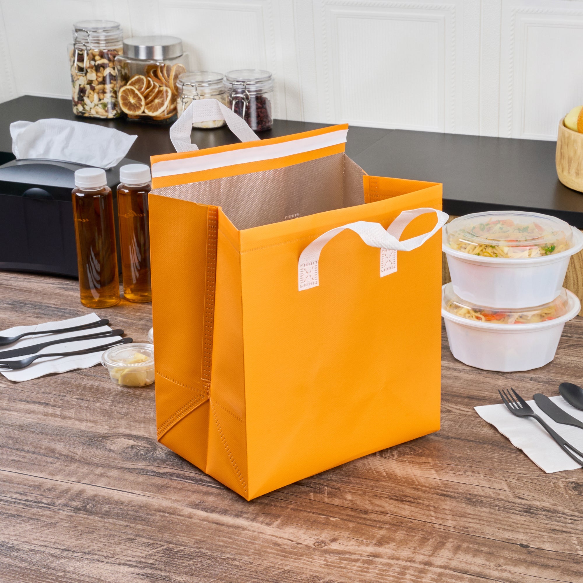 Bag Tek Orange Insulated Take Out Bag - Tamper-Evident - 10 1/4" x 6 3/4" x 11" - 100 count box