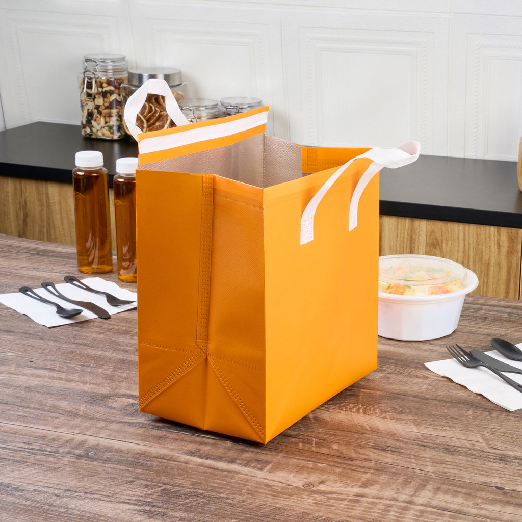 Bag Tek Orange Insulated Take Out Bag - Tamper-Evident - 10 1/4" x 6 3/4" x 11" - 100 count box