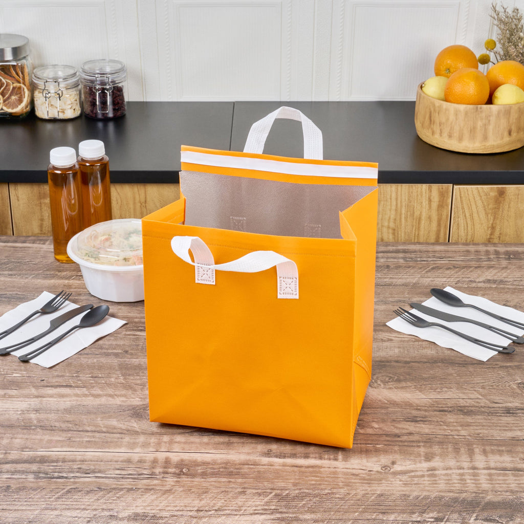 Bag Tek Orange Insulated Take Out Bag - Tamper-Evident - 10 1/4" x 6 3/4" x 11" - 100 count box