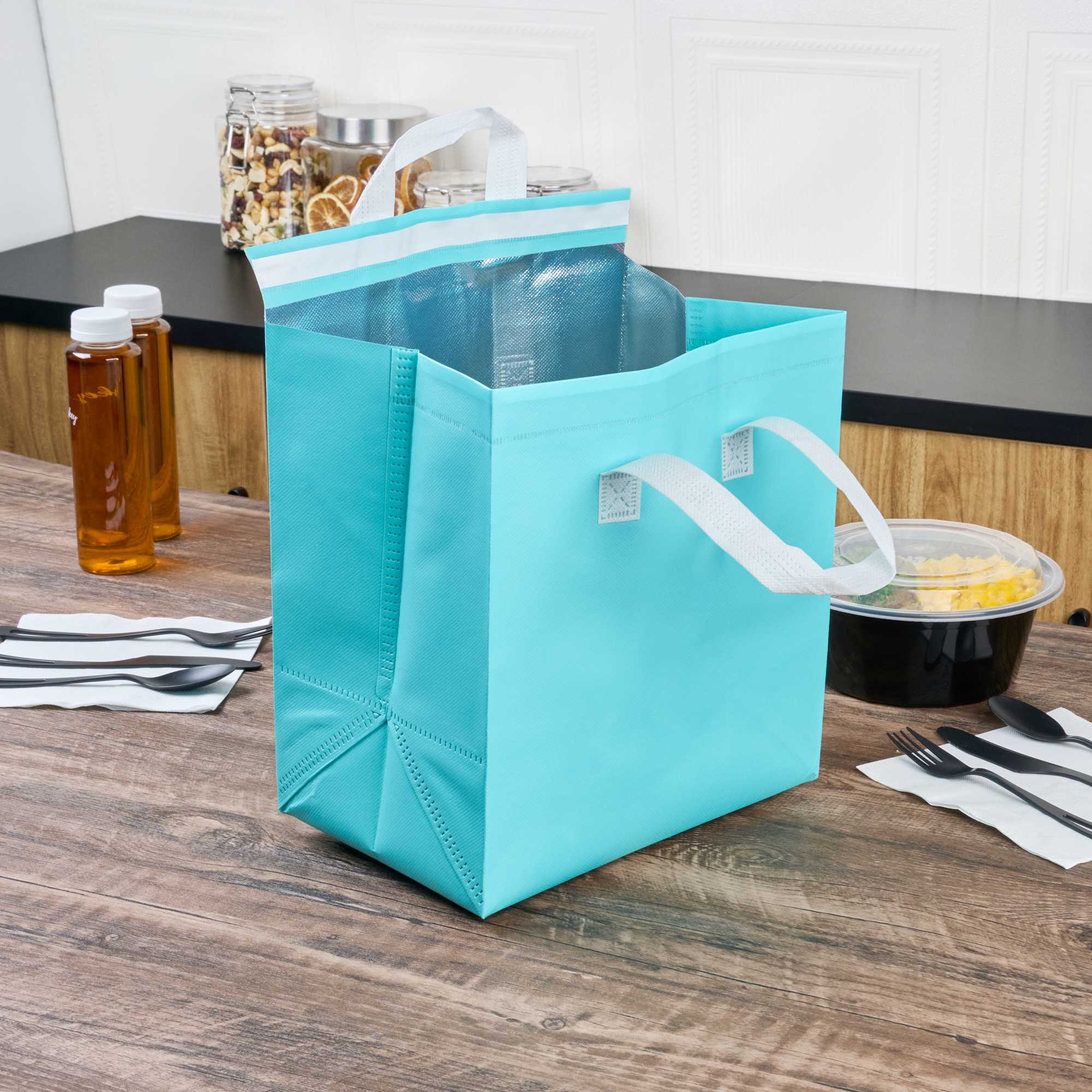 Bag Tek Teal Insulated Take Out Bag - Tamper-Evident - 10 1/4" x 6 3/4" x 11" - 25 count box