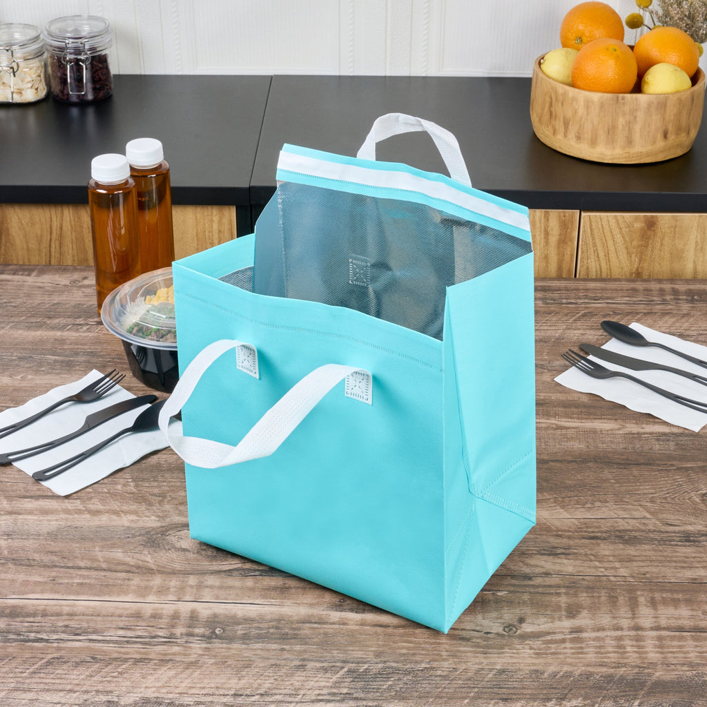Bag Tek Teal Insulated Take Out Bag - Tamper-Evident - 10 1/4" x 6 3/4" x 11" - 100 count box