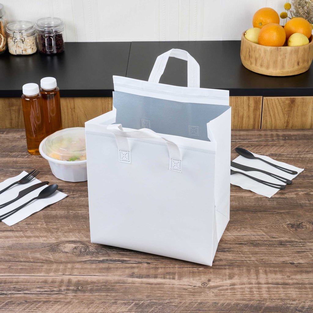 Bag Tek White Insulated Take Out Bag - Tamper-Evident - 10 1/4" x 6 3/4" x 11" - 25 count box