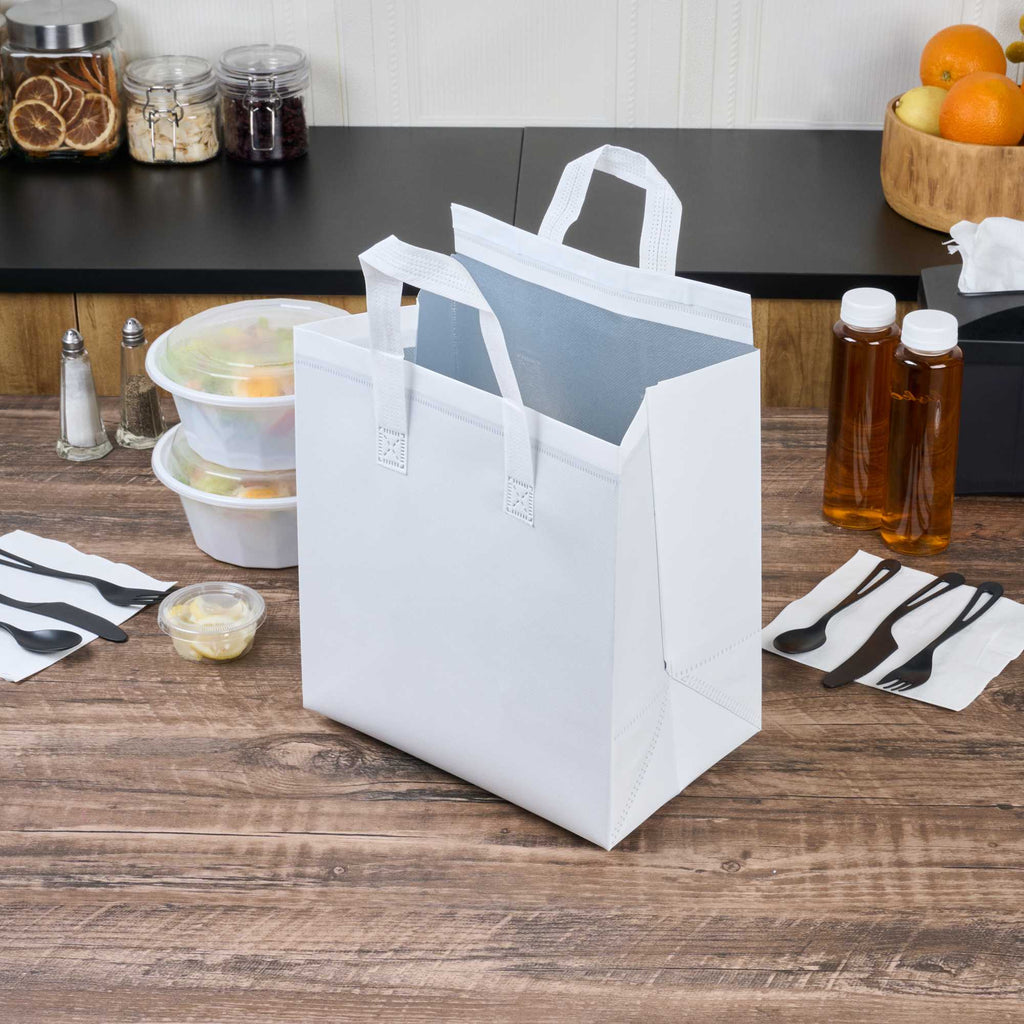 Bag Tek White Insulated Take Out Bag - Tamper-Evident - 10 1/4" x 6 3/4" x 11" - 25 count box