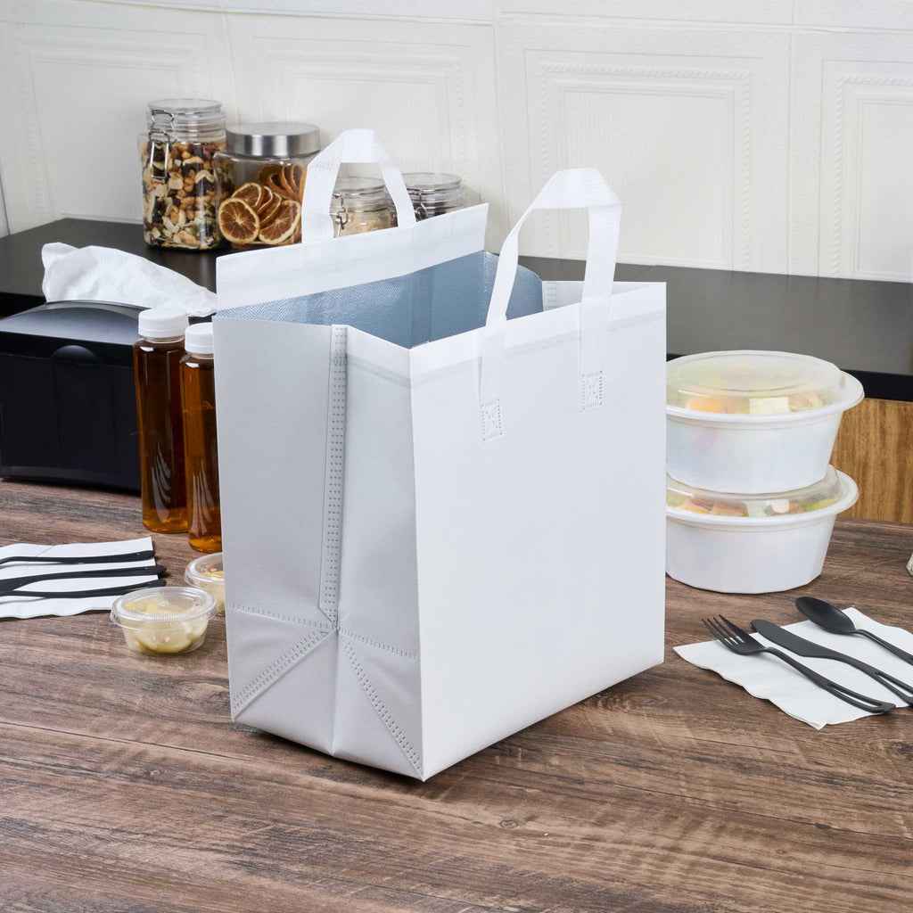 Bag Tek White Insulated Take Out Bag - Tamper-Evident - 10 1/4" x 6 3/4" x 11" - 25 count box