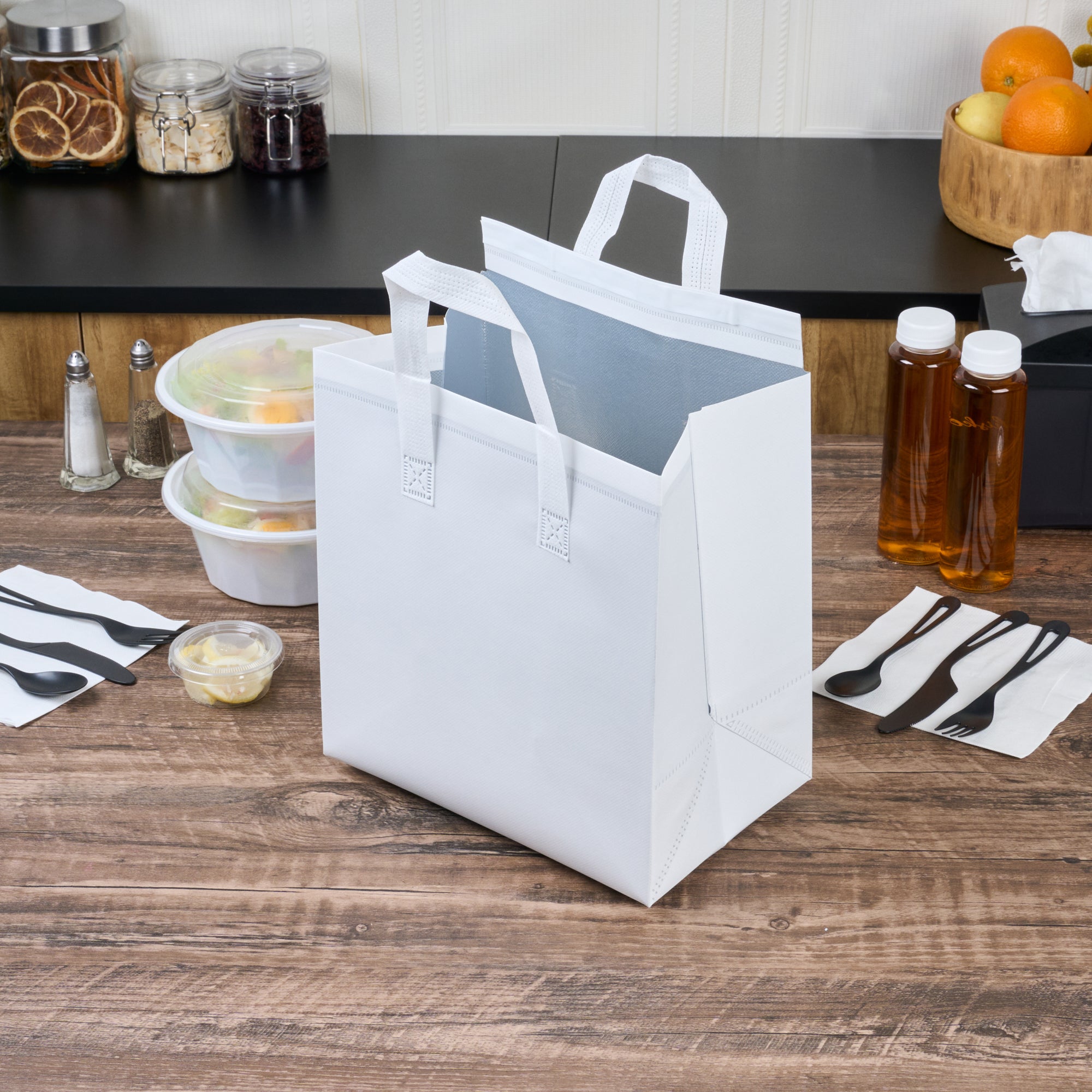Bag Tek White Insulated Take Out Bag - Tamper-Evident - 10 1/4" x 6 3/4" x 11" - 100 count box