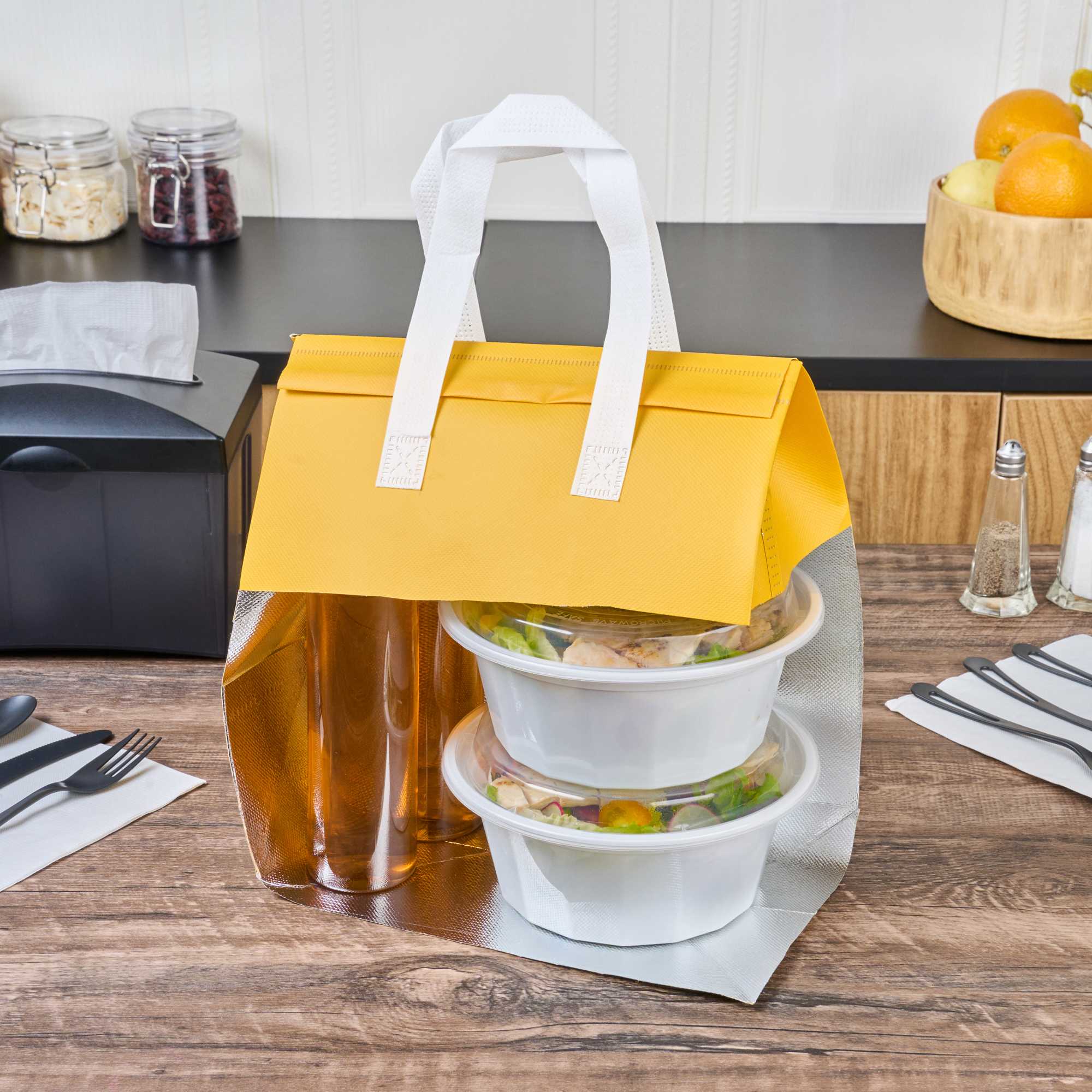 Bag Tek Yellow Insulated Take Out Bag - Tamper-Evident - 10 1/4" x 6 3/4" x 11" - 25 count box