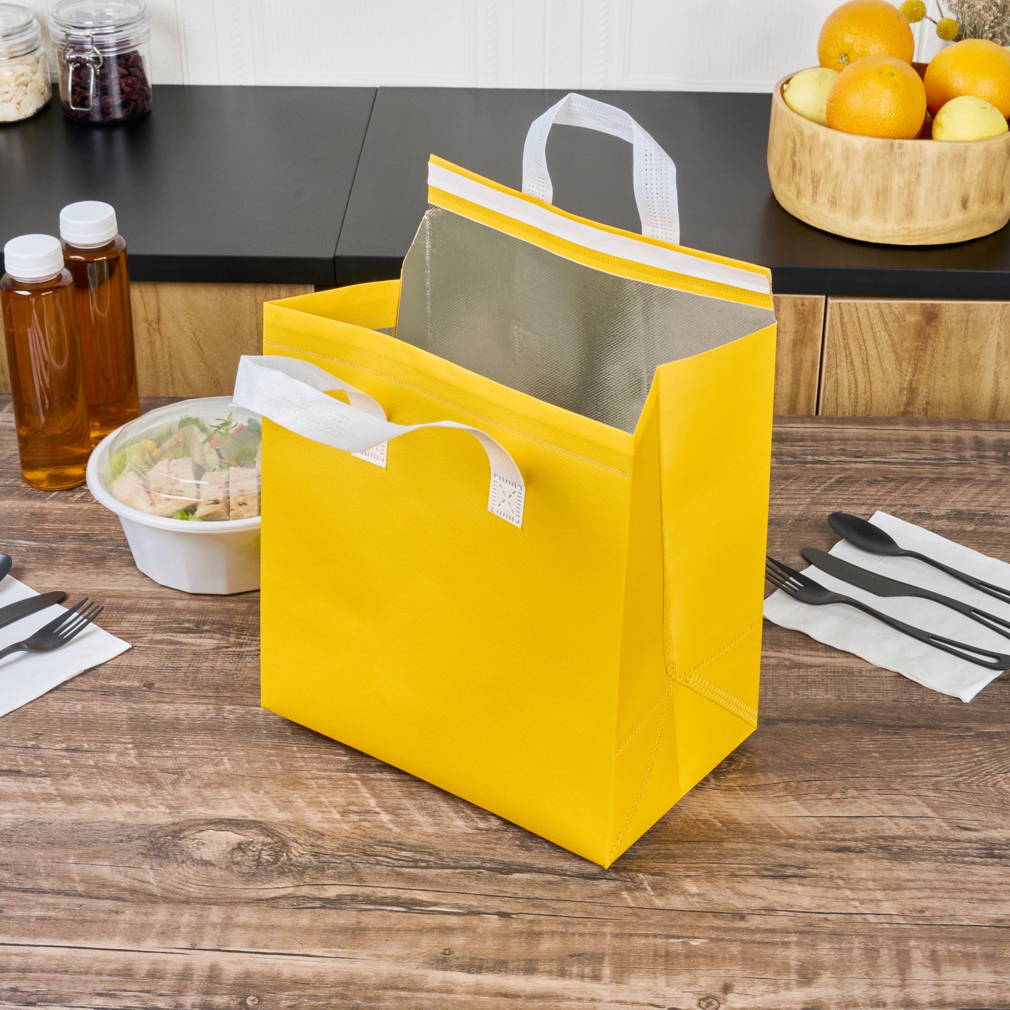 Bag Tek Yellow Insulated Take Out Bag - Tamper-Evident - 10 1/4" x 6 3/4" x 11" - 100 count box