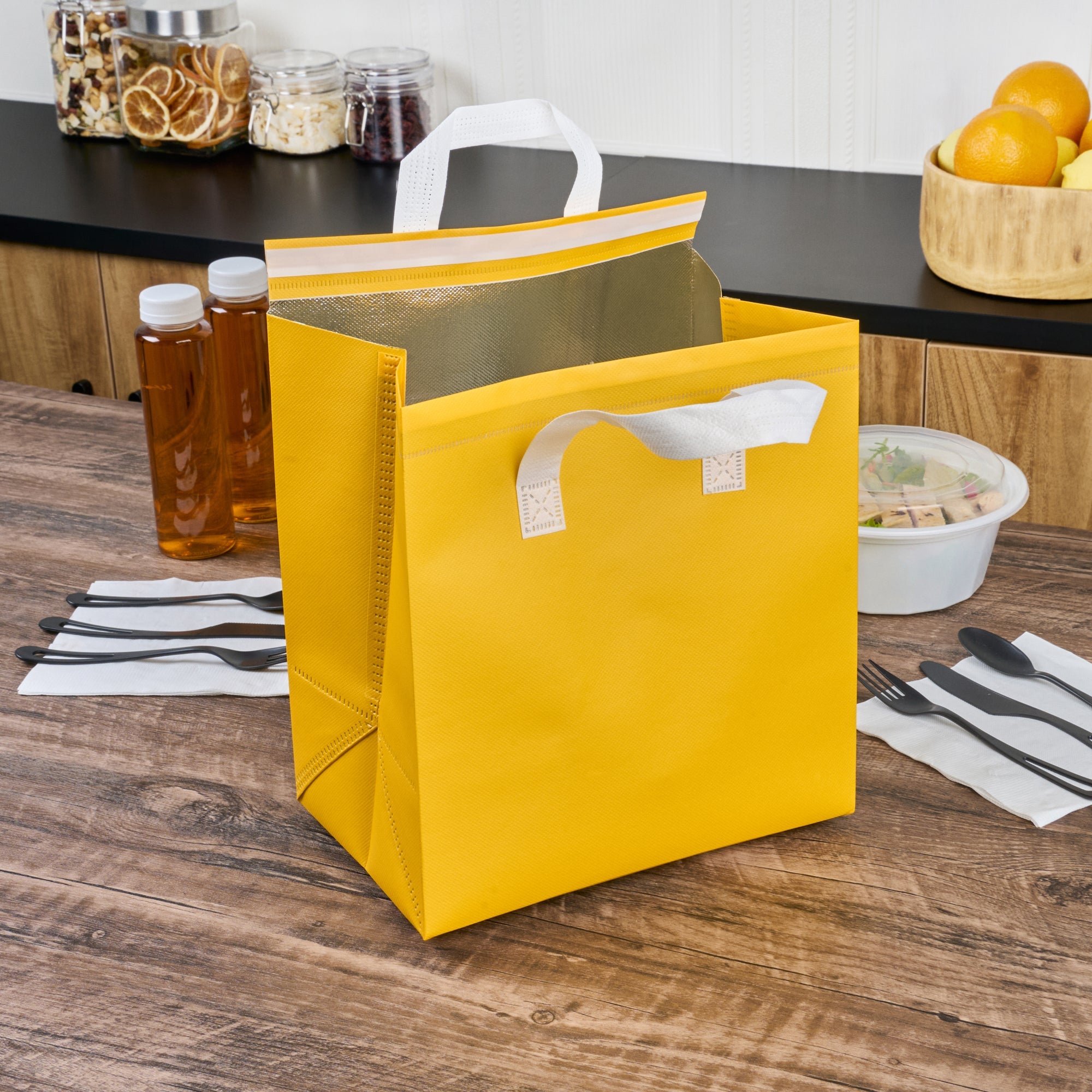 Bag Tek Yellow Insulated Take Out Bag - Tamper-Evident - 10 1/4" x 6 3/4" x 11" - 100 count box