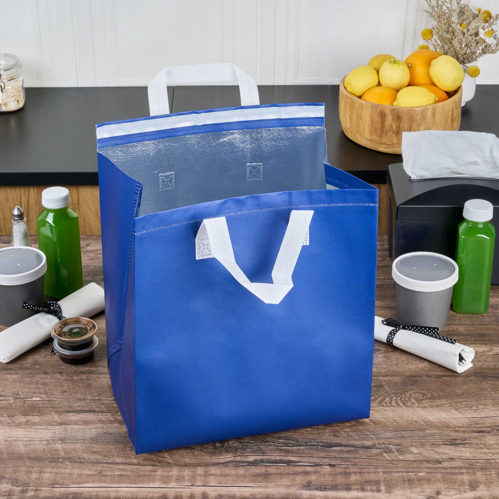 Bag Tek Blue Insulated Take Out Bag - Tamper-Evident - 11 3/4" x 7 3/4" x 12 1/2" - 25 count box