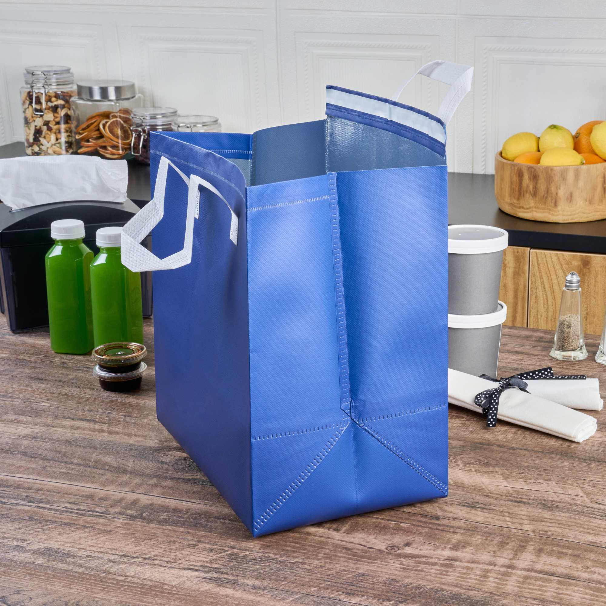 Bag Tek Blue Insulated Take Out Bag - Tamper-Evident - 11 3/4" x 7 3/4" x 12 1/2" - 25 count box