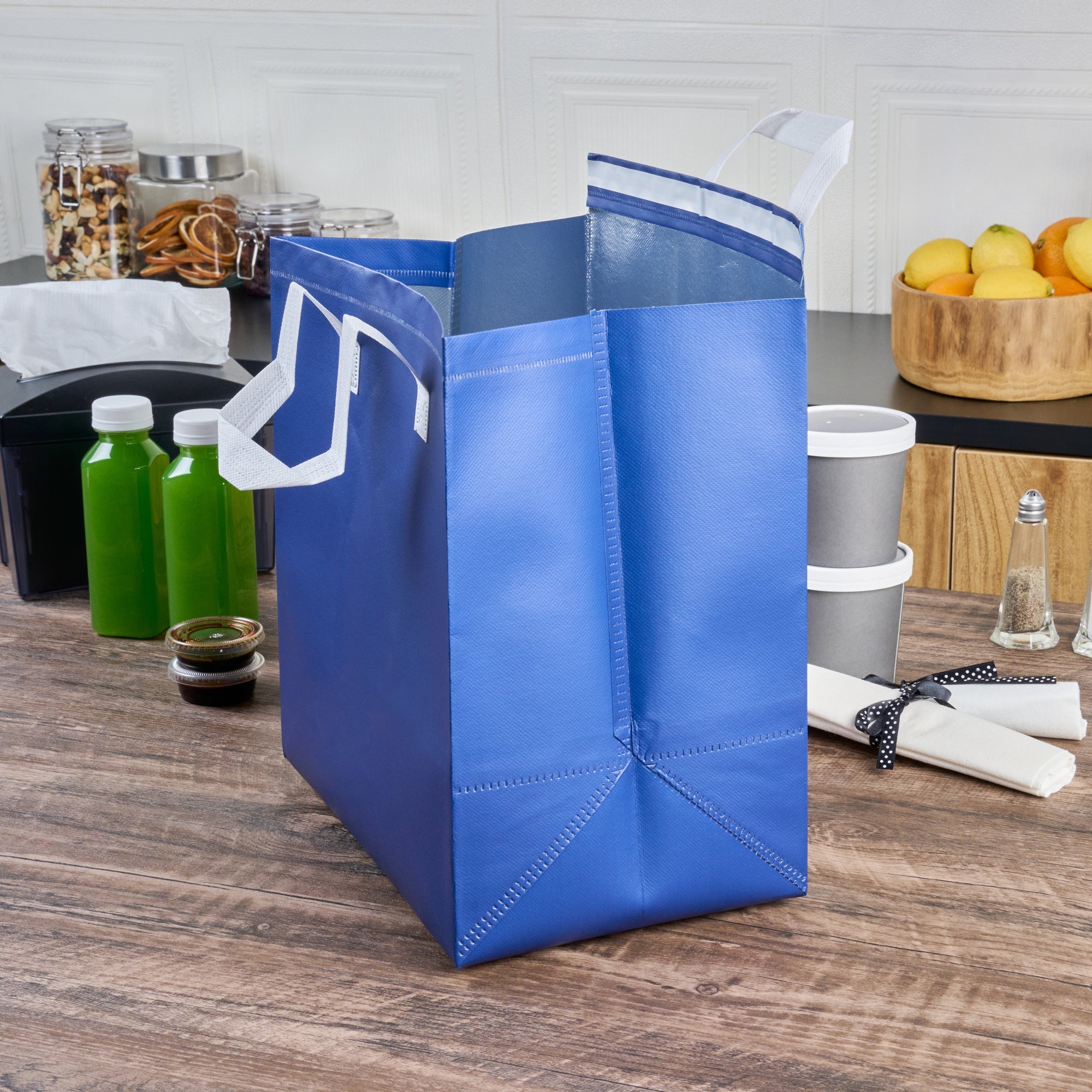 Bag Tek Blue Insulated Take Out Bag - Tamper-Evident - 11 3/4" x 7 3/4" x 12 1/2" - 100 count box