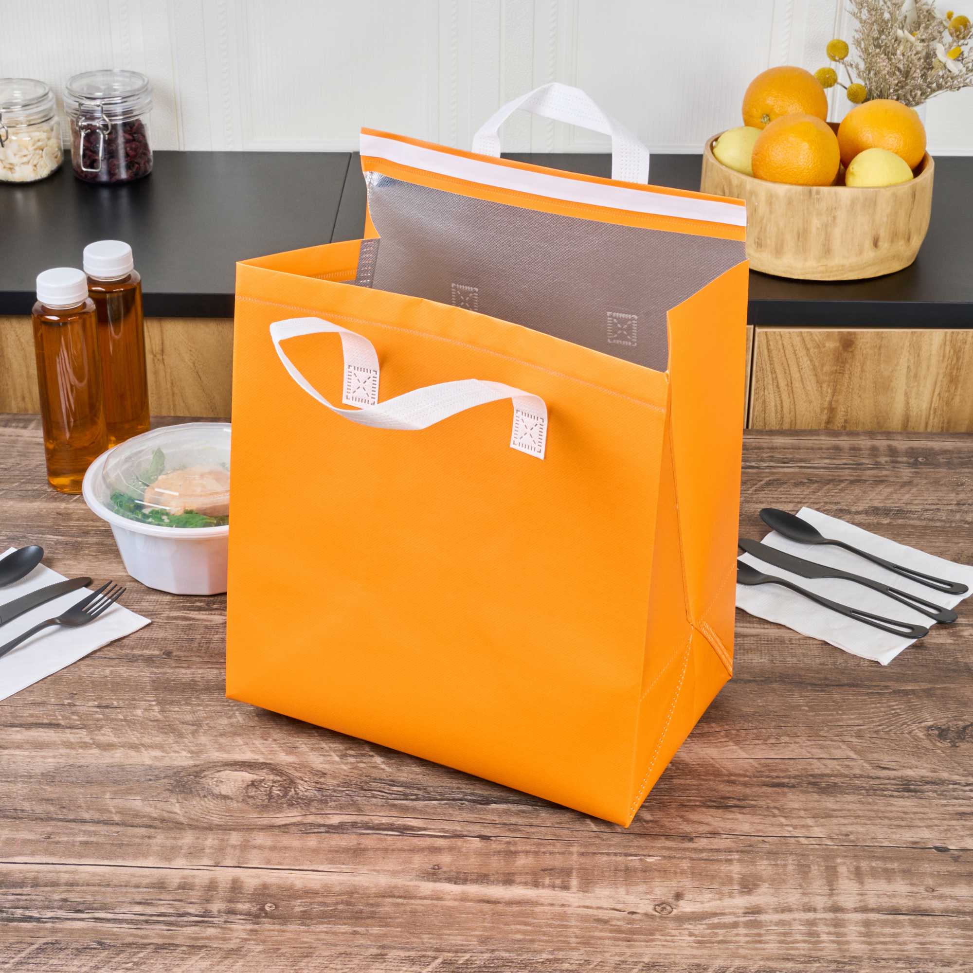 Bag Tek Orange Insulated Take Out Bag - Tamper-Evident - 11 3/4" x 7 3/4" x 12 1/2" - 25 count box