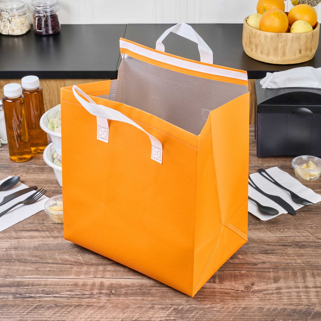 Bag Tek Orange Insulated Take Out Bag - Tamper-Evident - 11 3/4" x 7 3/4" x 12 1/2" - 25 count box