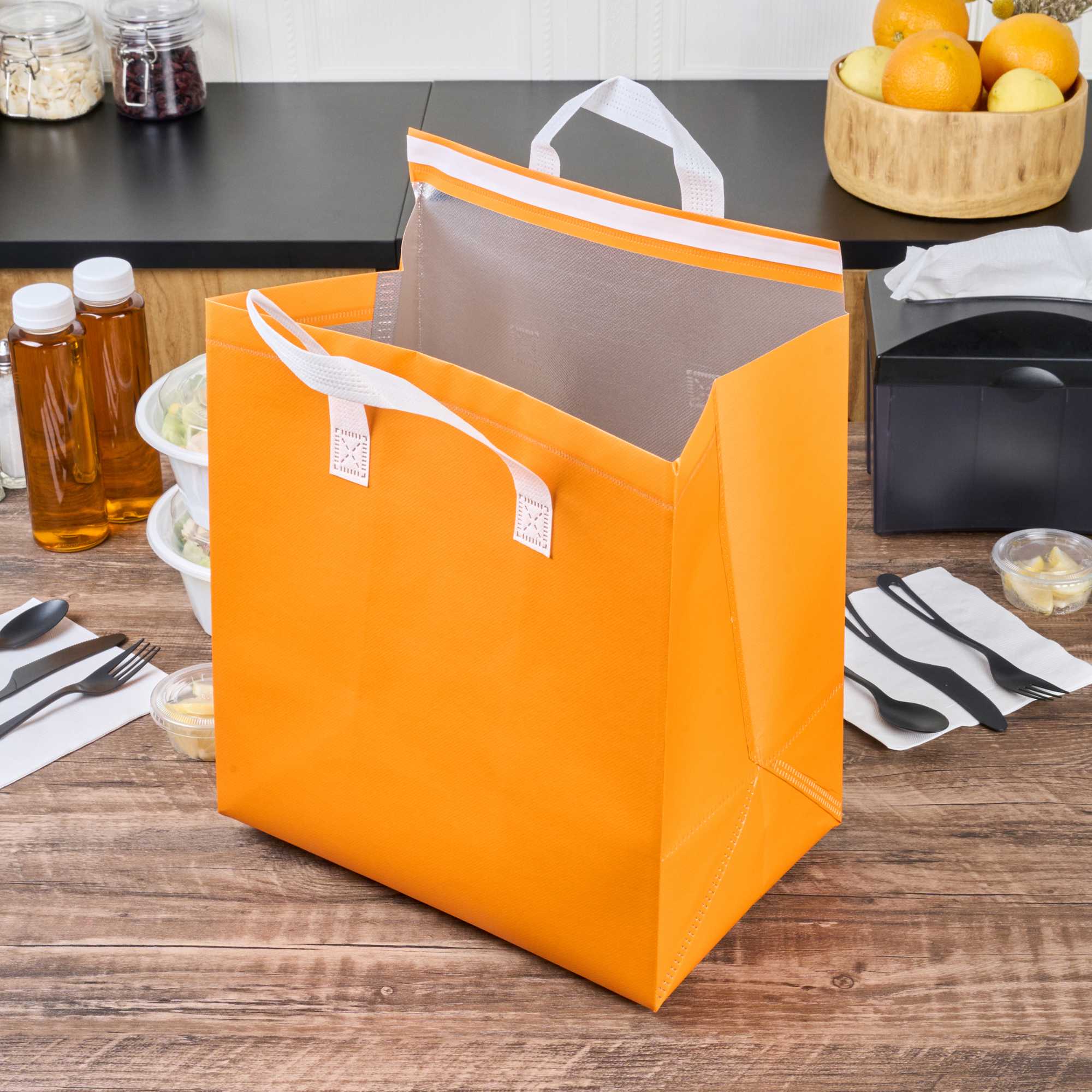 Bag Tek Orange Insulated Take Out Bag - Tamper-Evident - 11 3/4" x 7 3/4" x 12 1/2" - 25 count box