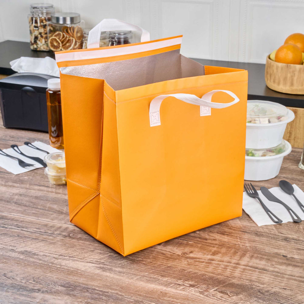 Bag Tek Orange Insulated Take Out Bag - Tamper-Evident - 11 3/4" x 7 3/4" x 12 1/2" - 25 count box