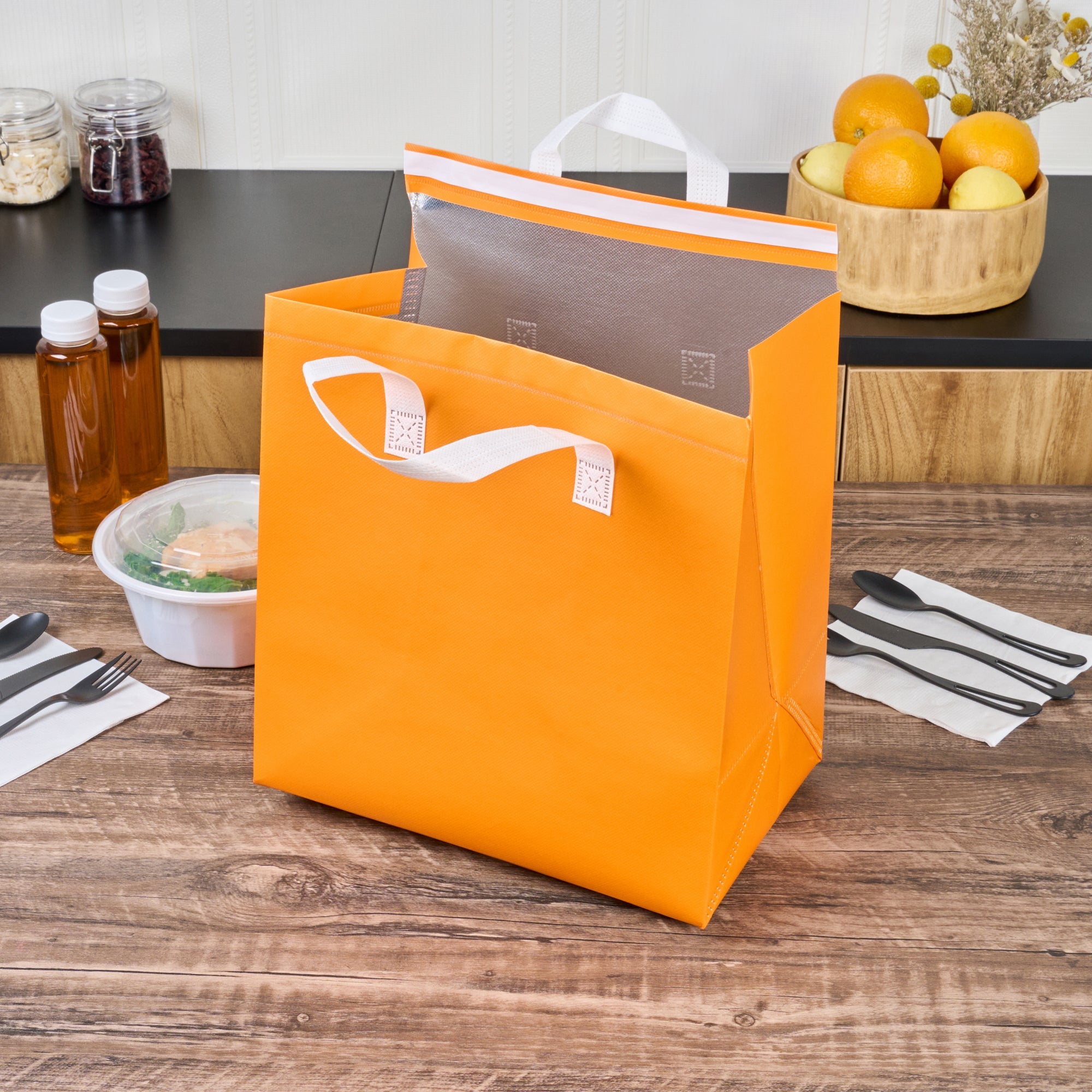 Bag Tek Orange Insulated Take Out Bag - Tamper-Evident - 11 3/4" x 7 3/4" x 12 1/2" - 100 count box
