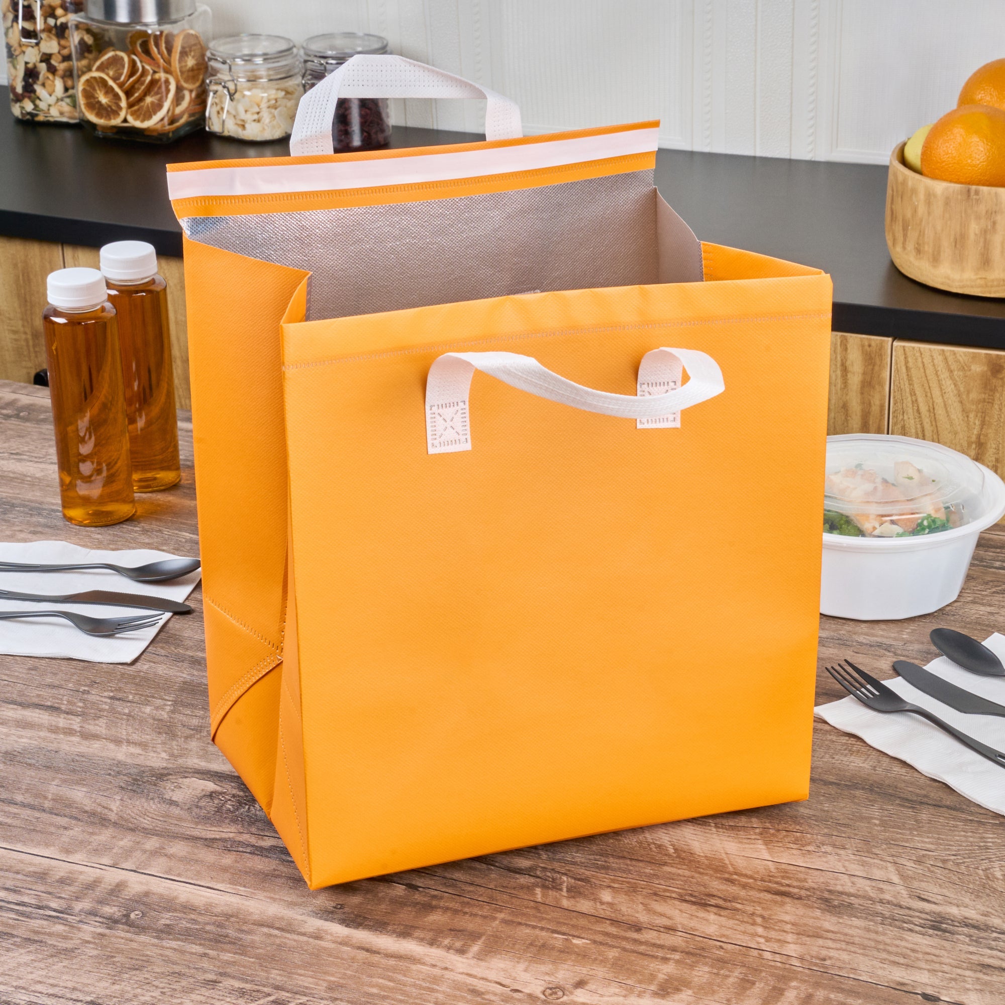 Bag Tek Orange Insulated Take Out Bag - Tamper-Evident - 11 3/4" x 7 3/4" x 12 1/2" - 100 count box