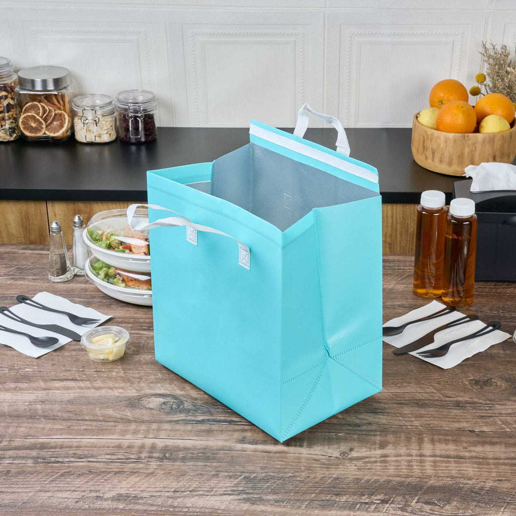 Bag Tek Teal Insulated Take Out Bag - Tamper-Evident - 11 3/4" x 7 3/4" x 12 1/2" - 25 count box