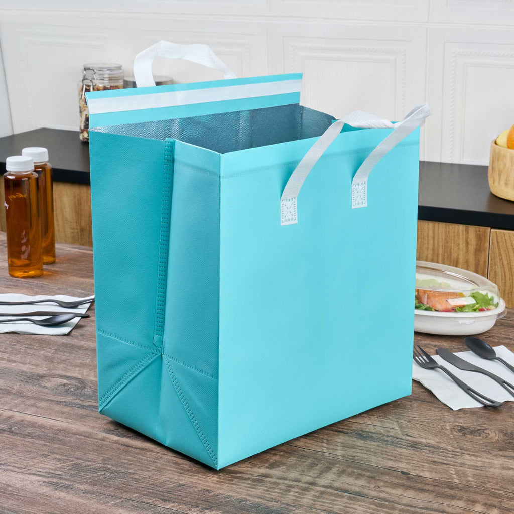 Bag Tek Teal Insulated Take Out Bag - Tamper-Evident - 11 3/4" x 7 3/4" x 12 1/2" - 25 count box