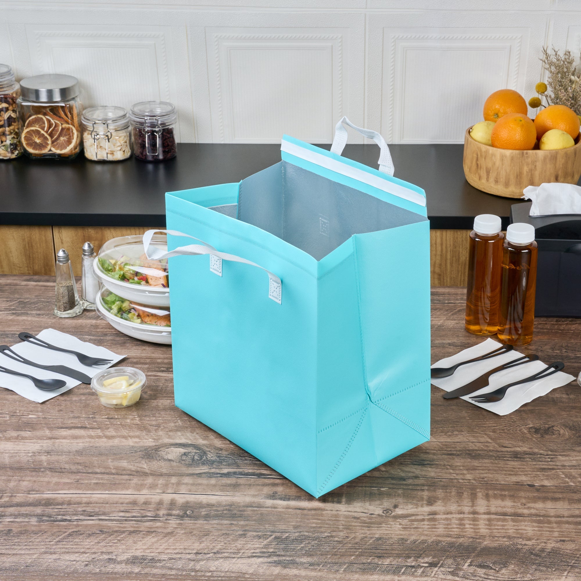Bag Tek Teal Insulated Take Out Bag - Tamper-Evident - 11 3/4" x 7 3/4" x 12 1/2" - 100 count box