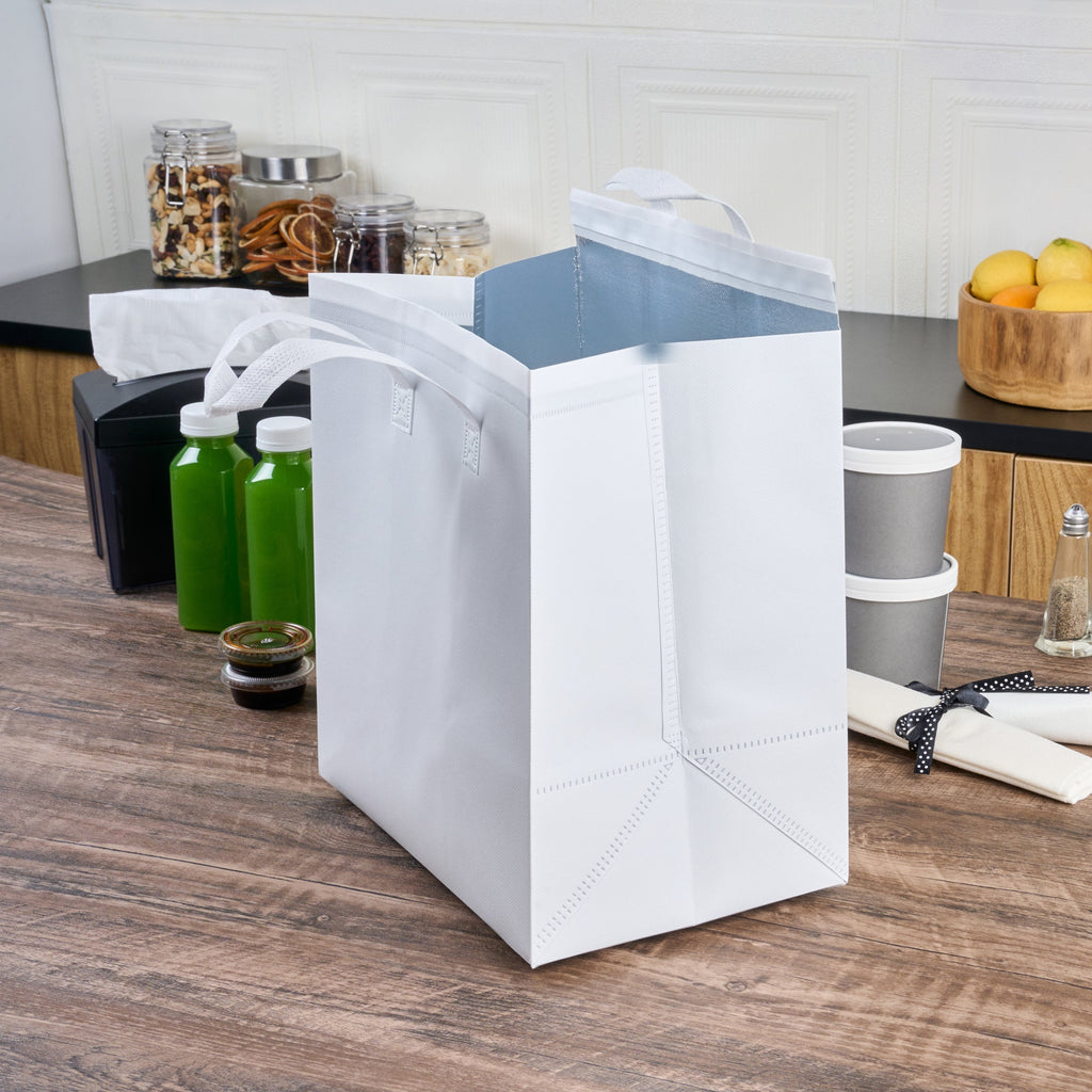 Bag Tek White Insulated Take Out Bag - Tamper-Evident - 11 3/4" x 7 3/4" x 12 1/2" - 100 count box