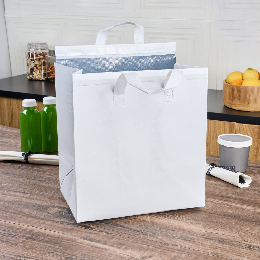 Bag Tek White Insulated Take Out Bag - Tamper-Evident - 11 3/4" x 7 3/4" x 12 1/2" - 100 count box