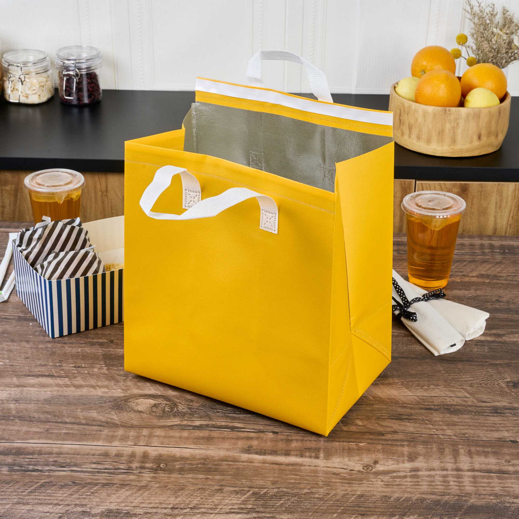 Bag Tek Yellow Insulated Take Out Bag - Tamper-Evident - 11 3/4" x 7 3/4" x 12 1/2" - 25 count box