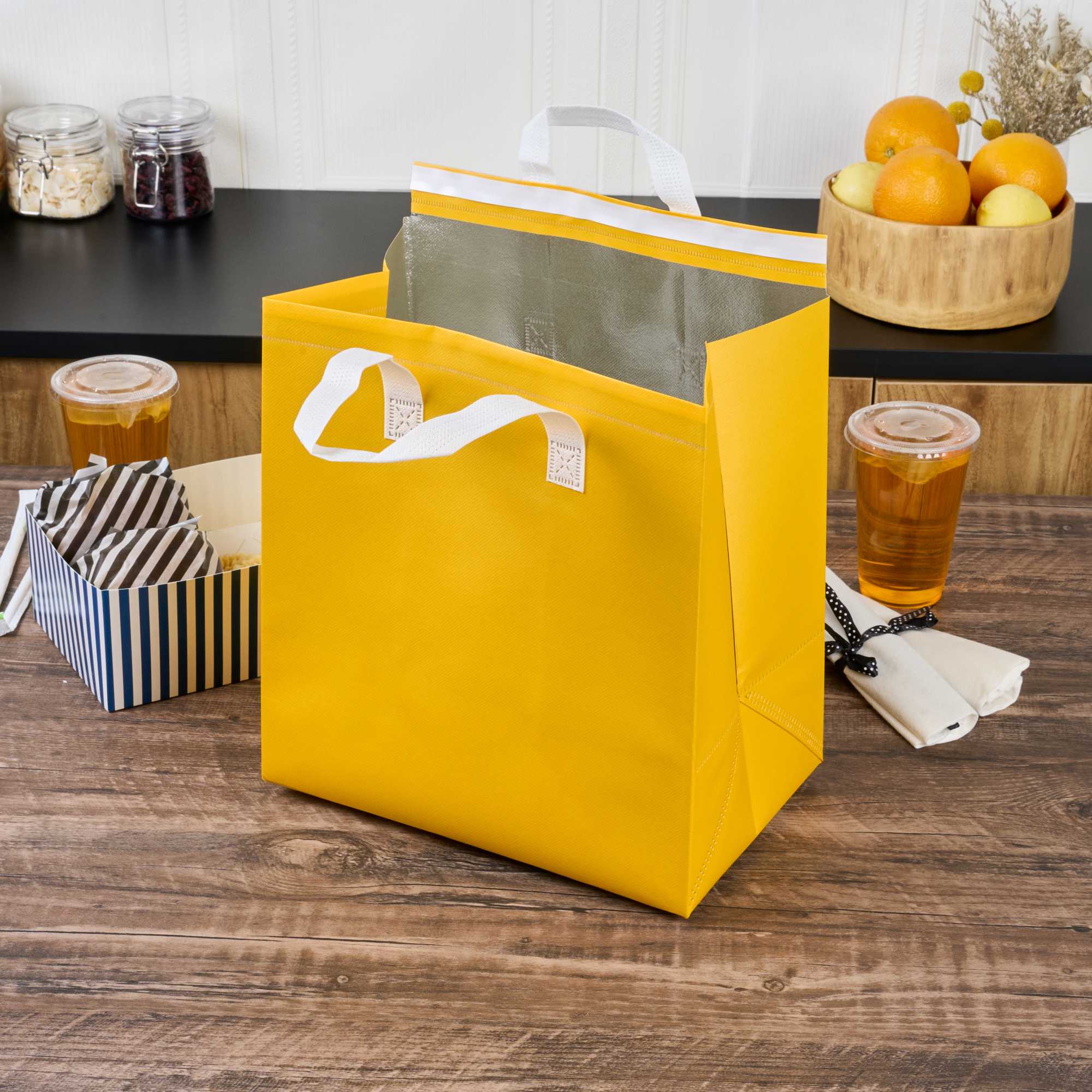 Bag Tek Yellow Insulated Take Out Bag - Tamper-Evident - 11 3/4" x 7 3/4" x 12 1/2" - 25 count box