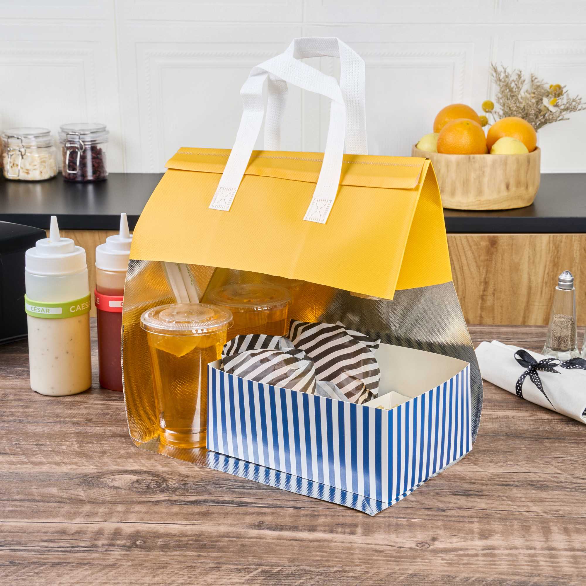 Bag Tek Yellow Insulated Take Out Bag - Tamper-Evident - 11 3/4" x 7 3/4" x 12 1/2" - 25 count box