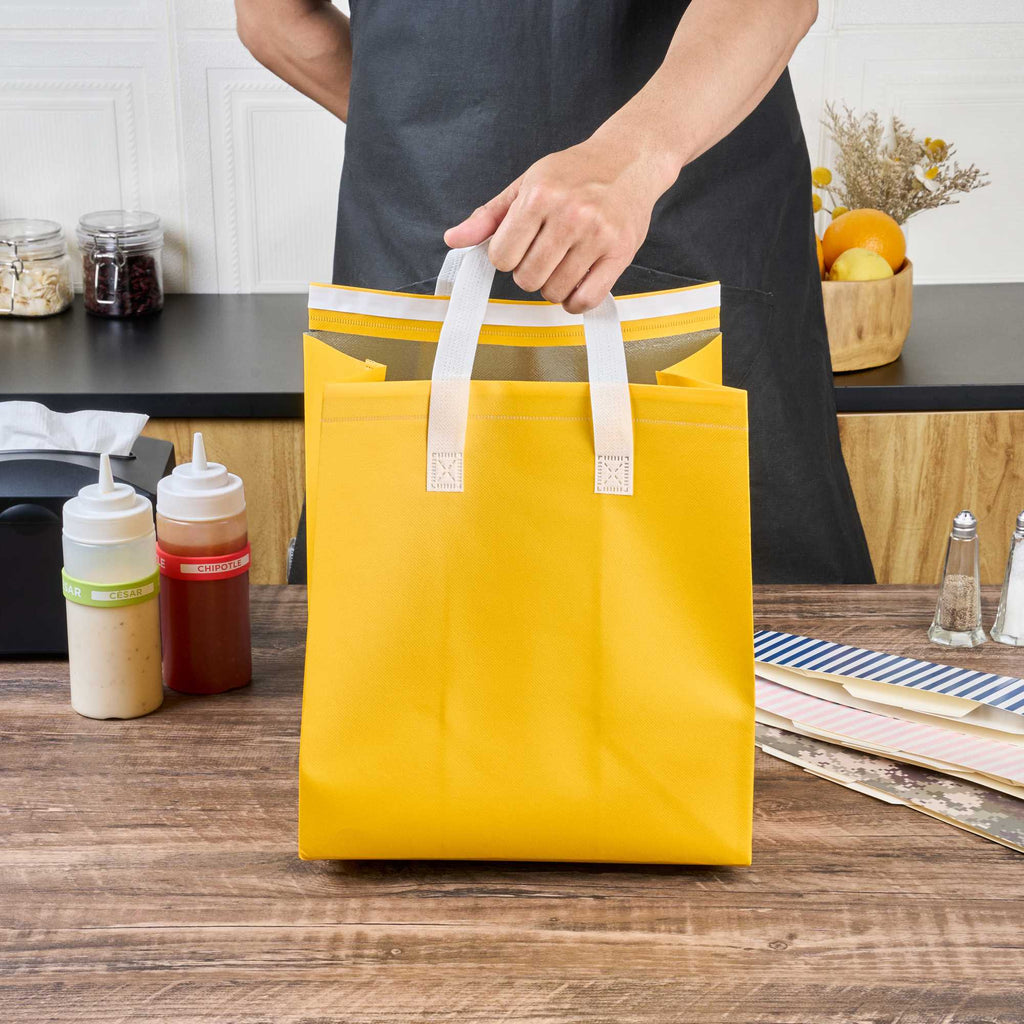 Bag Tek Yellow Insulated Take Out Bag - Tamper-Evident - 11 3/4" x 7 3/4" x 12 1/2" - 25 count box
