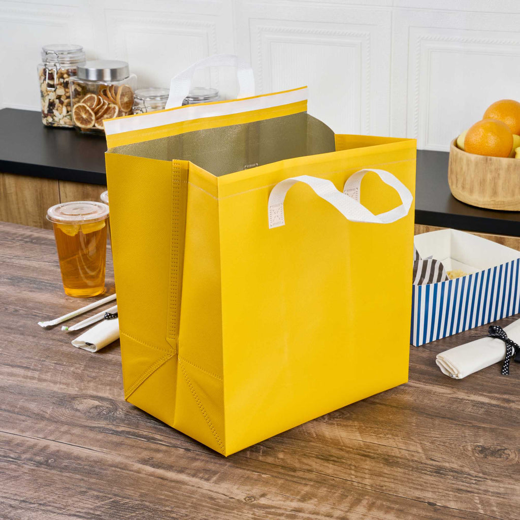 Bag Tek Yellow Insulated Take Out Bag - Tamper-Evident - 11 3/4" x 7 3/4" x 12 1/2" - 25 count box
