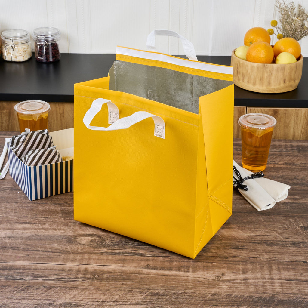 Bag Tek Yellow Insulated Take Out Bag - Tamper-Evident - 11 3/4" x 7 3/4" x 12 1/2" - 100 count box