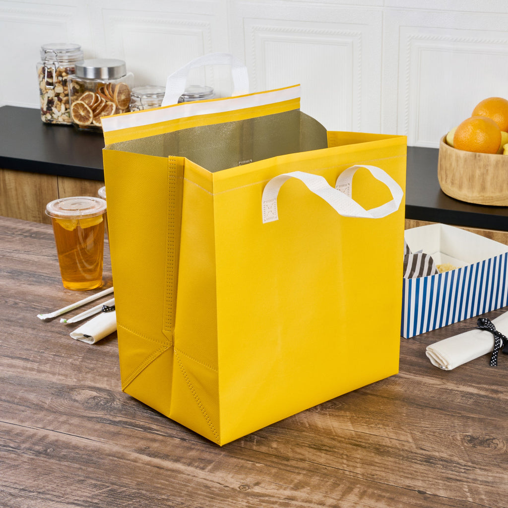 Bag Tek Yellow Insulated Take Out Bag - Tamper-Evident - 11 3/4" x 7 3/4" x 12 1/2" - 100 count box