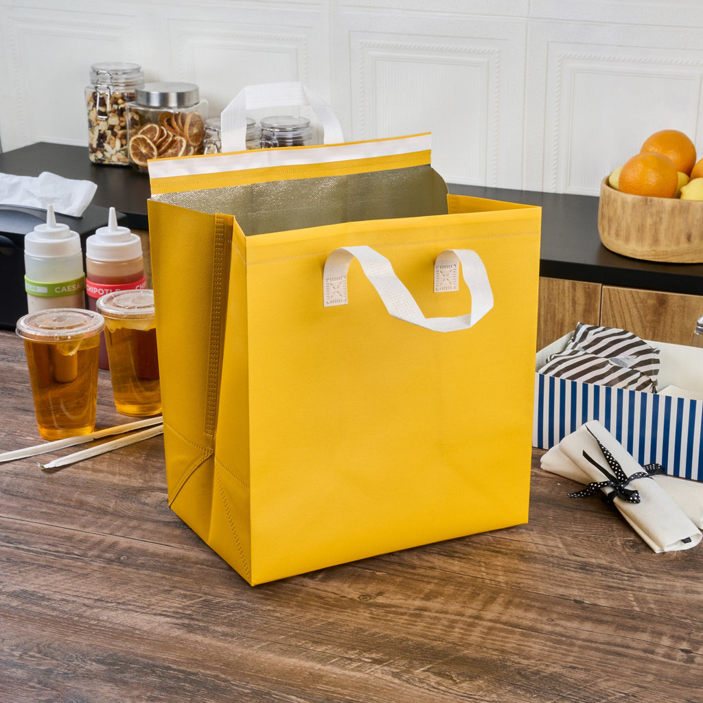 Bag Tek Yellow Insulated Take Out Bag - Tamper-Evident - 11 3/4" x 7 3/4" x 12 1/2" - 100 count box