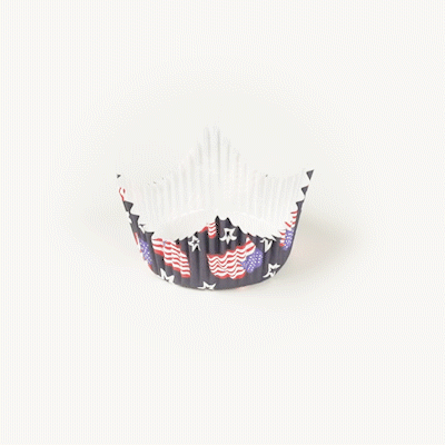 Panificio 4 oz Petal Paper Baking Cup - American Flag, Ridged, Greaseproof - 2 1/4" x 2 1/4" x 1 1/2" - 200 count box