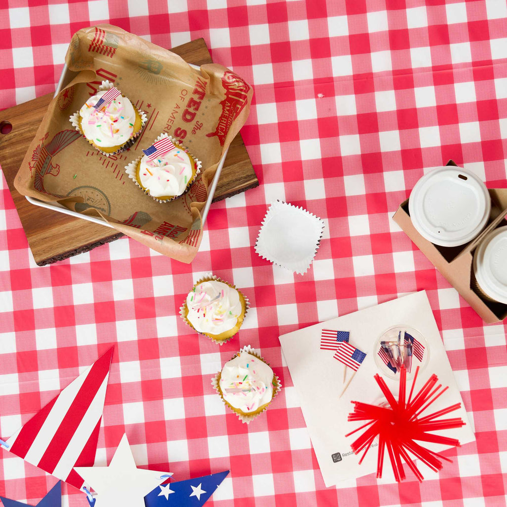 Panificio 4 oz Petal Paper Baking Cup - American Flag, Ridged, Greaseproof - 2 1/4" x 2 1/4" x 1 1/2" - 4000 count box