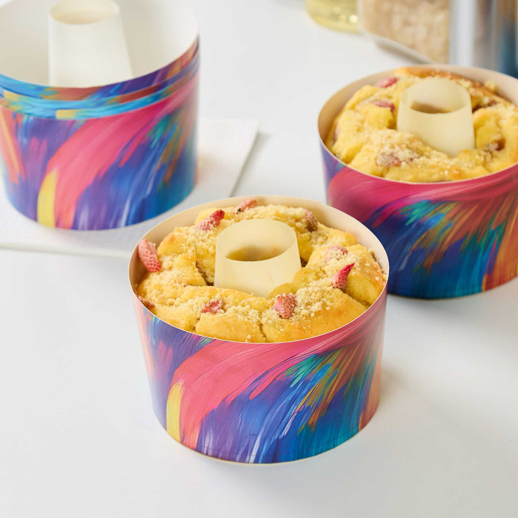 Panificio 53 oz Paper Angel Food Tube Pan - Colorful Abstract Waves, Greaseproof - 5 3/4" x 5 3/4" x 3 3/4" - 100 count box
