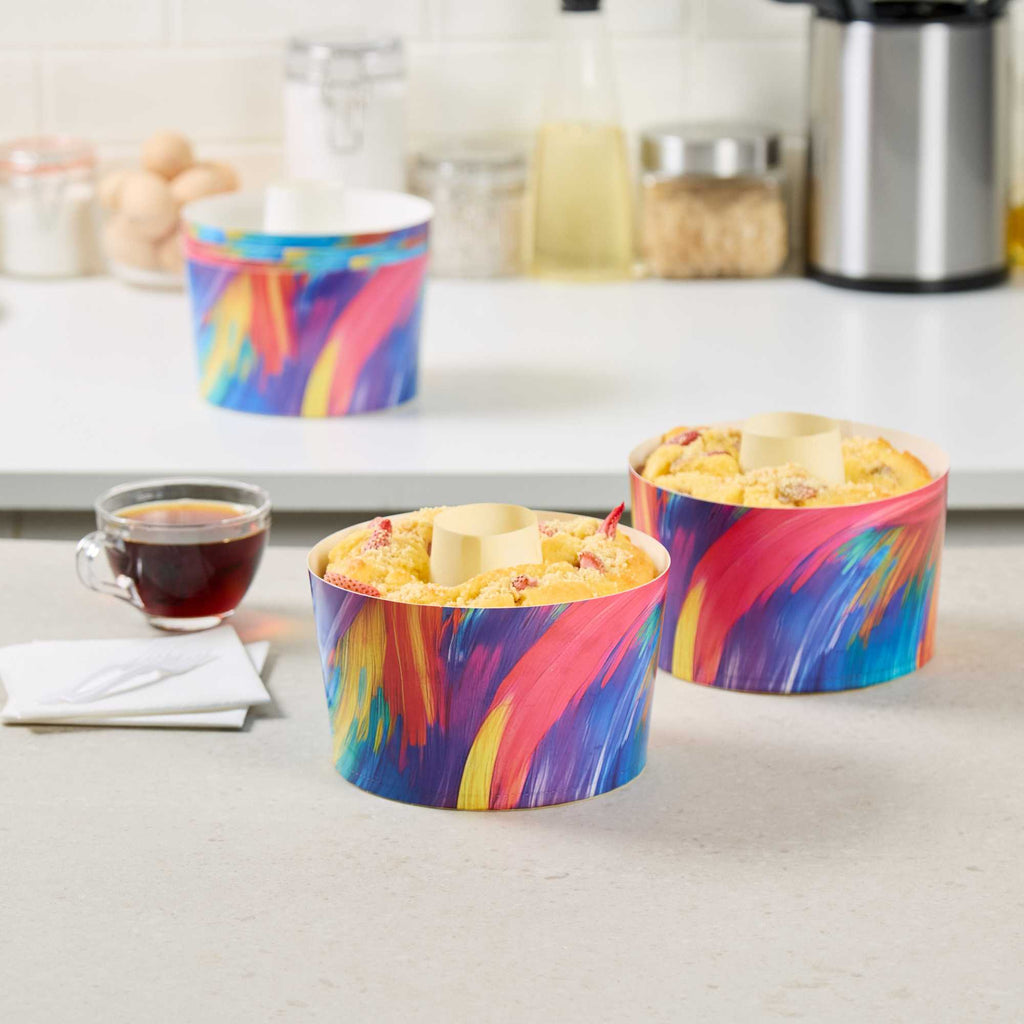 Panificio 53 oz Paper Angel Food Tube Pan - Colorful Abstract Waves, Greaseproof - 5 3/4" x 5 3/4" x 3 3/4" - 100 count box