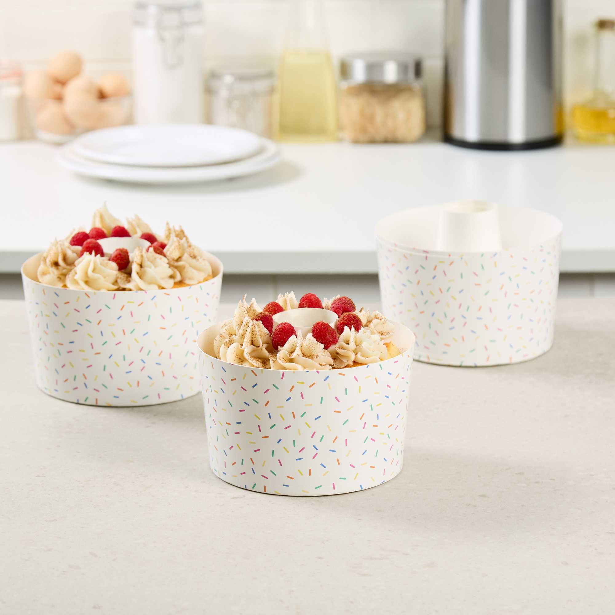Panificio 53 oz Paper Angel Food Tube Pan - Colorful Confetti, Greaseproof - 5 3/4" x 5 3/4" x 3 3/4" - 100 count box
