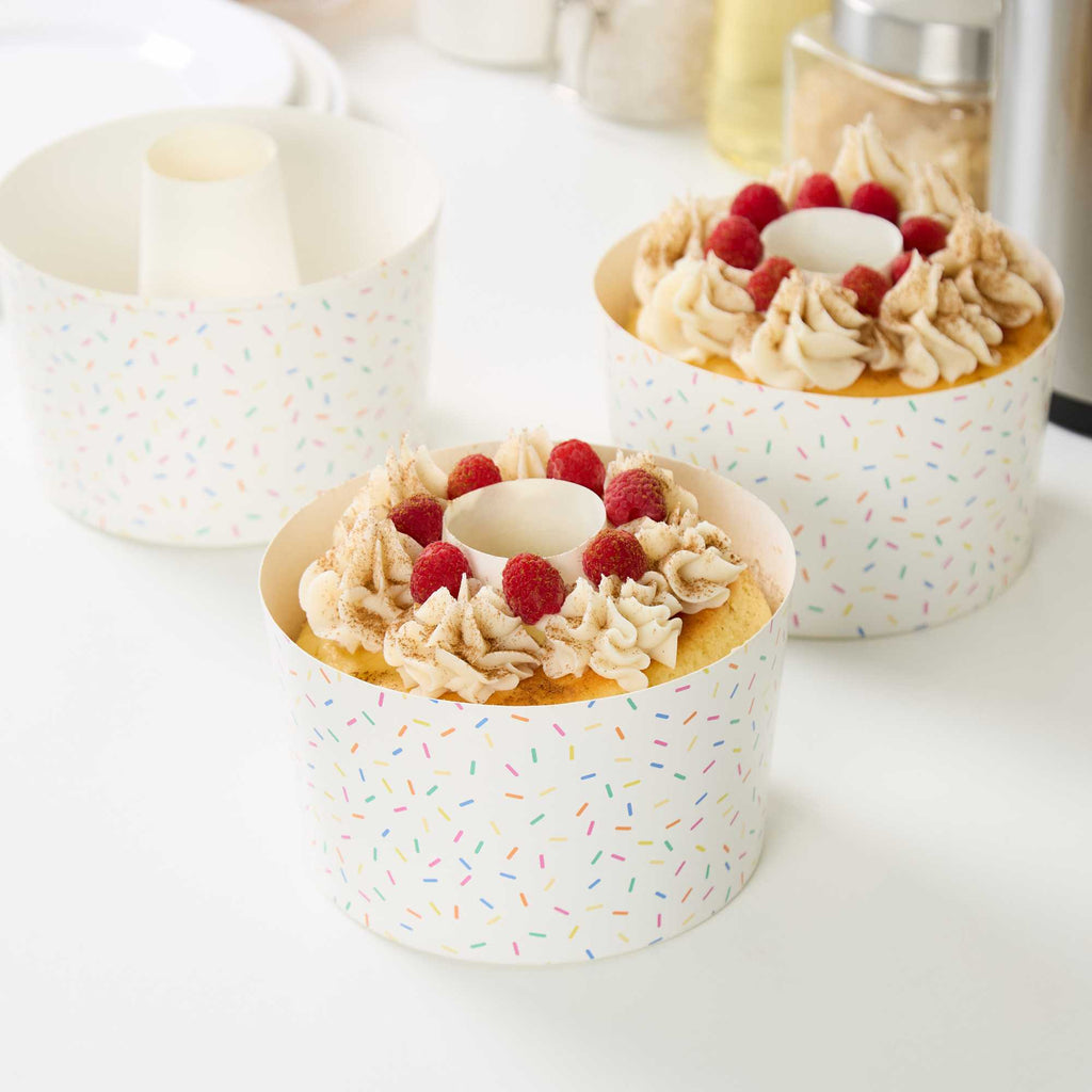 Panificio 53 oz Paper Angel Food Tube Pan - Colorful Confetti, Greaseproof - 5 3/4" x 5 3/4" x 3 3/4" - 100 count box