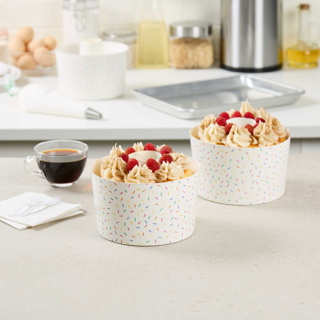 Panificio 53 oz Paper Angel Food Tube Pan - Colorful Confetti, Greaseproof - 5 3/4" x 5 3/4" x 3 3/4" - 100 count box
